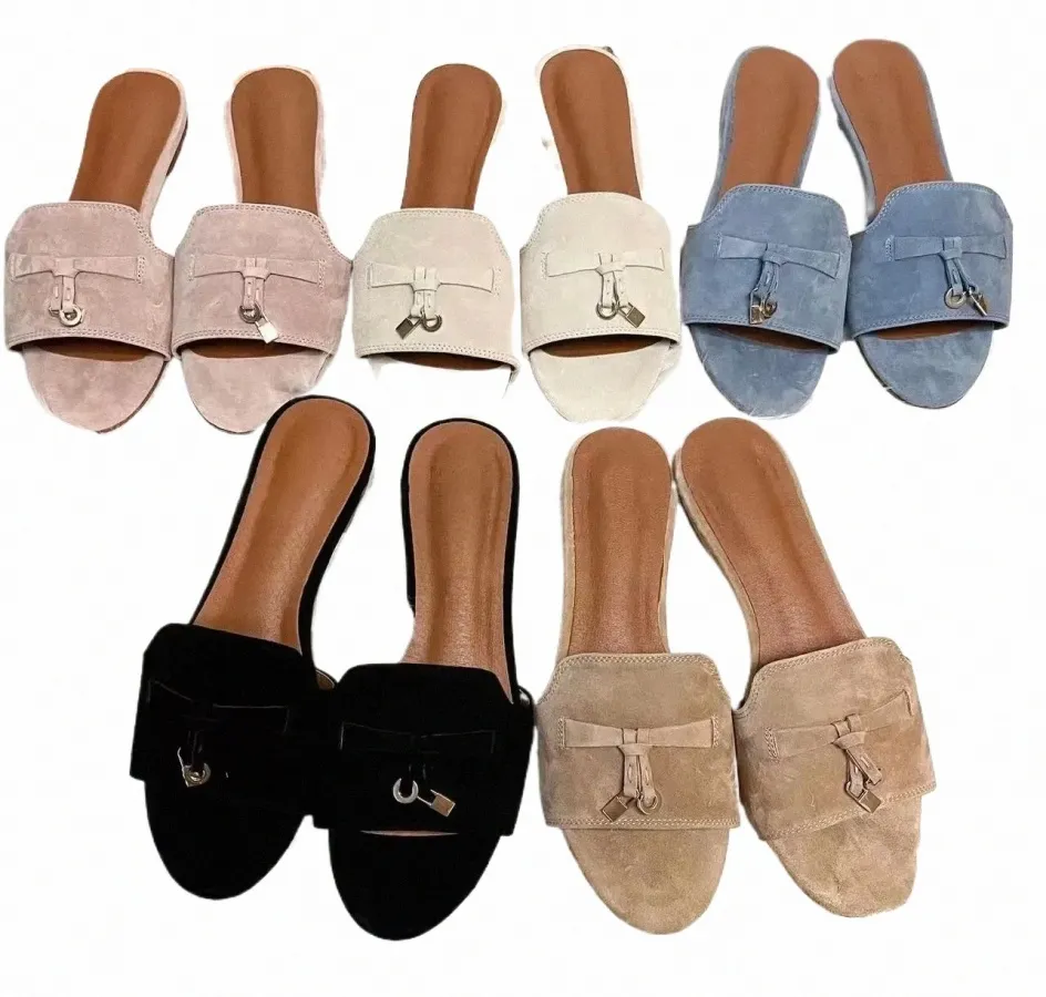 Kvinnors sommar lyxdesigner sandaler mode utomhus resor casual skor poolskor läder sandaler loafers herre strand tofflor sexiga platt tofflor presentskor