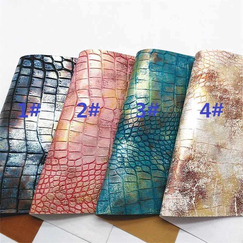 Crocodile Texture Synthetic Leather Sheets, Metallic Faux Leather ...