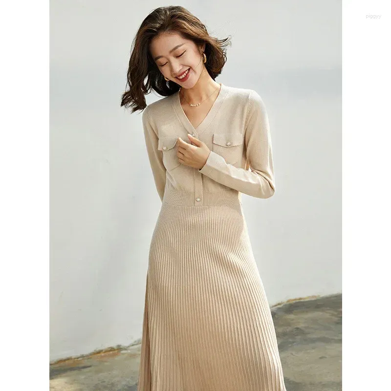 Casual Dresses Ladies 'Autumn Heavy Wool Dress Elegant Winter Soft Mid Length Long Sleeve Underlay Design Sense tröja