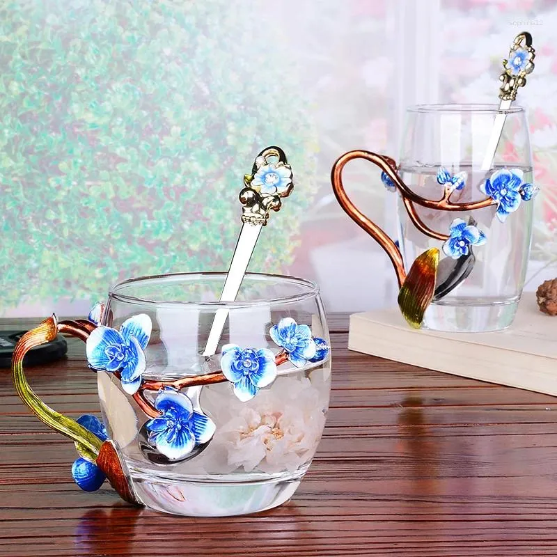 Tasses en verre en verre en émail coloré tasse de fleurs résistantes à la chaleur tasse de pêche à la pêche à la pêche
