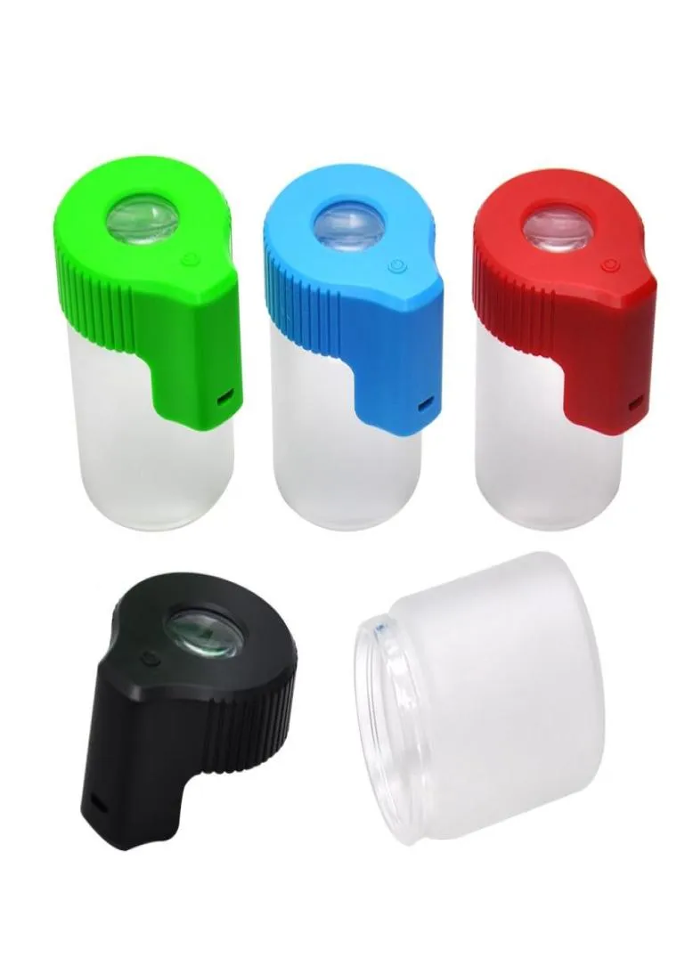 Plastglasbelysning LED Lufttät korrekt förvaring Förstoring burk visning behållare 155 ml multiuse plastbehållare piller box b7516503