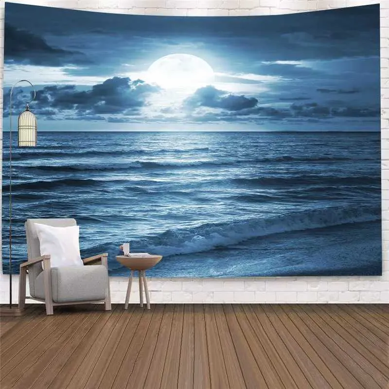 Tapisserie tapisseries complète nocturne vue lune coco noix art art polyester tissu fond de mur décoration r0411