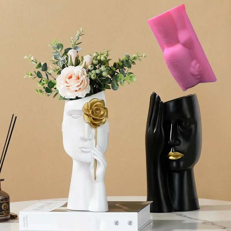 DIY NORDIC ARM FACE VASE смола Силиконовая плесень Аннотация человеческая ваза ваза бетон цементный гипс силиконовый плесень 240329