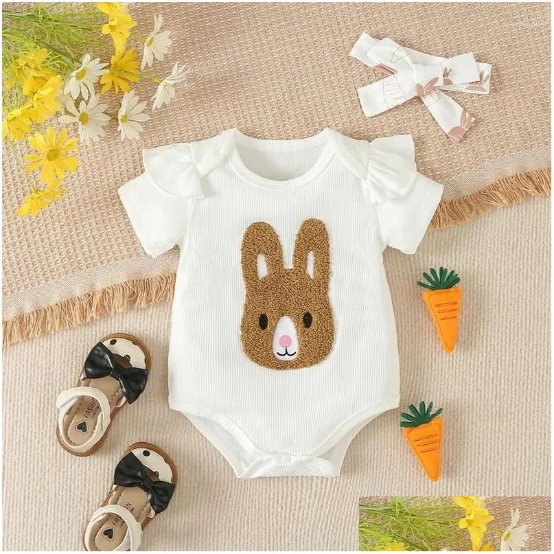 衣料品セット3PCS幼児のイースター服生まれた赤ちゃんの夏の服半刺繍ロンパーパンツヘアバンドドロップデリバリーキッドOTP6T