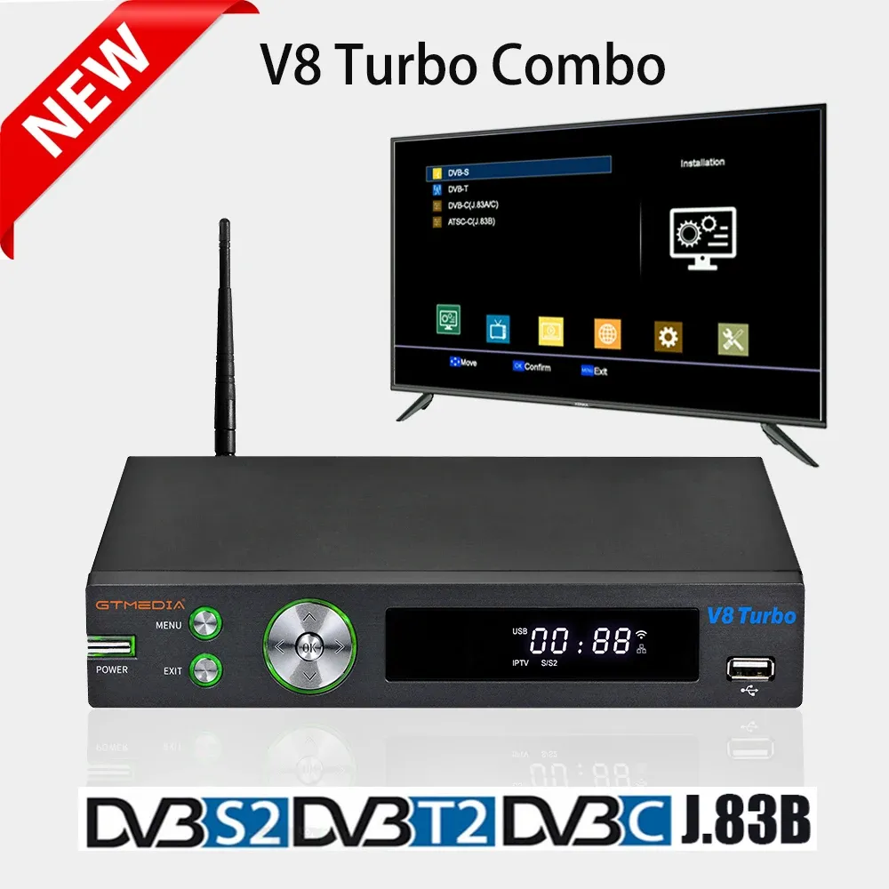 Finder 2021 Ny TV Digital Decoder GTMedia V8 Turbo DVBS2X/T2/C Bulit i WiFi H.265 M3U Spanien CCAM TV Settopbox PK GTMedai V8 Nova