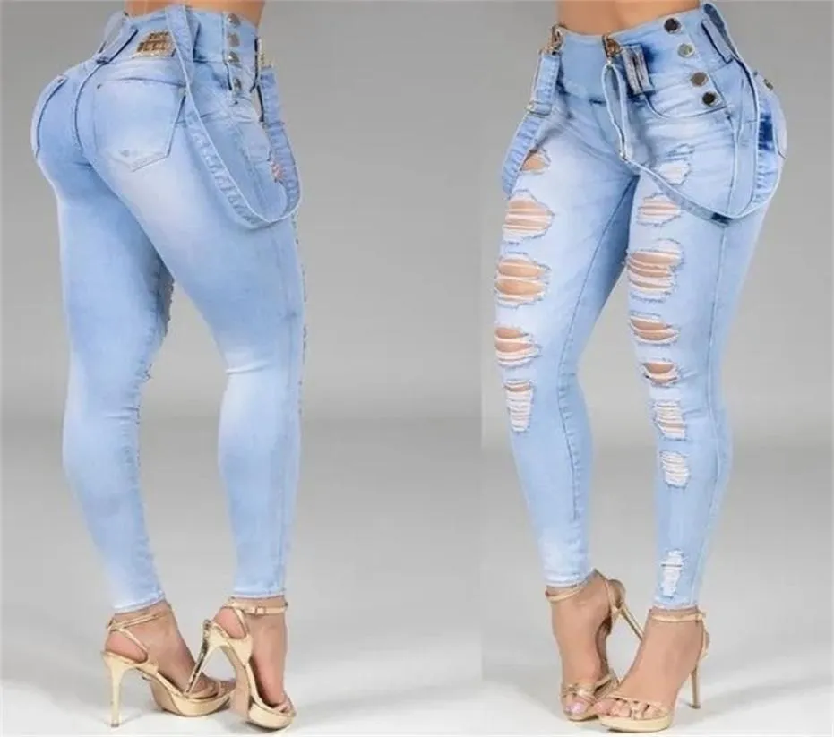 Femmes Jeans hauts hauts maigres skinny extensible streetwear streetwear dames trou lavé bandage pantalon crayon denim pantalon 2204233370759