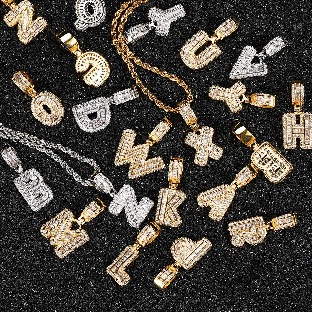 2024 European American Hip-hop Trumpet Colares Zircon Alphabet Pendant Real Gold Plating Niche Design Hiphop Fashion Jewelry Necklace