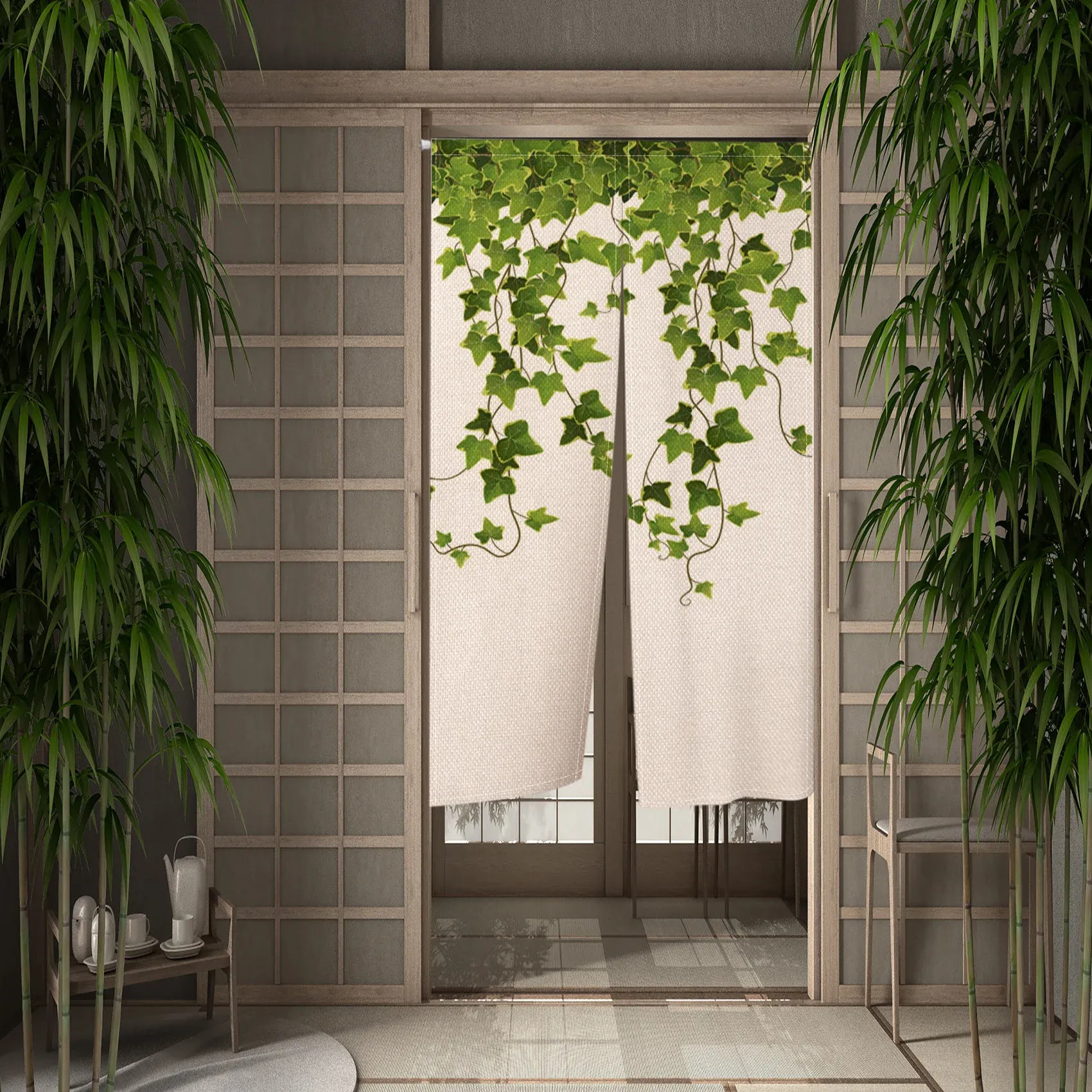 北欧の天然植物は日本のドアカーテンリネン生地ホームキッチンホームエントランス装飾装飾ノーレンぶら下がっている戸口カーテン