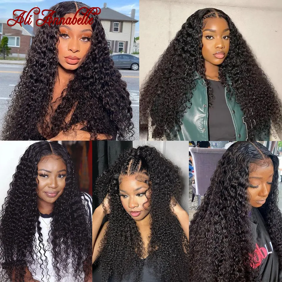 Ali Annabelle Wigs Deep Curly Human Hair Wigs Pré-cueillette de perruque frontale en dentelle cueillie 13x6 Remy Remy Deep Burly Lace Front Pernues pour les femmes