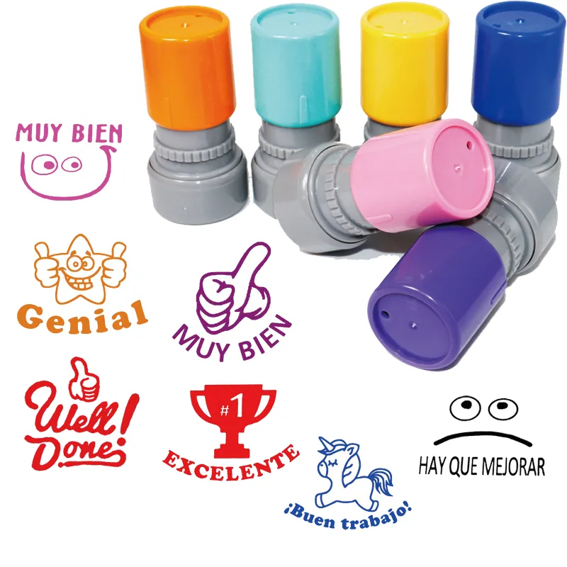 20 mm Nouveaux professeurs d'espagnol tampon auto-enking mignon sceau pour les devoirs pour enfants Buen Trabajo Évaluation des écoles géniales Tampons ronds