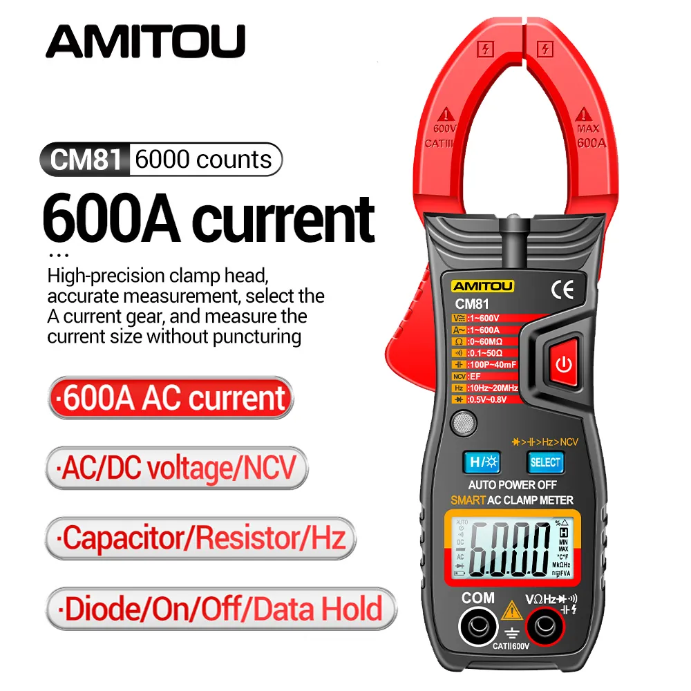 AMITOU CM80/CM81 Digital Clamp Meter AC Current Ammeter Voltage Tester Amp Hz Capacitance NCV Ohm Tester Electrician Tools