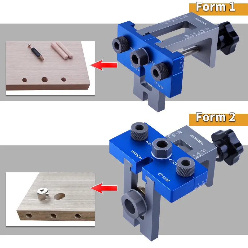 3 I 1 Dowel Jig Woodworking Drill Guide Justerbar aluminiumlegeringsfickhål Jig Kit för möbler Träkortskärning