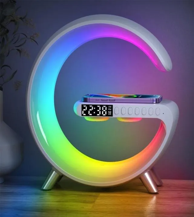 Trådlösa laddare multifunktionella laddare Alarmklocka Högtalare App Control RGB Night Light Charging Station för 11 12 13 14 2211148148679