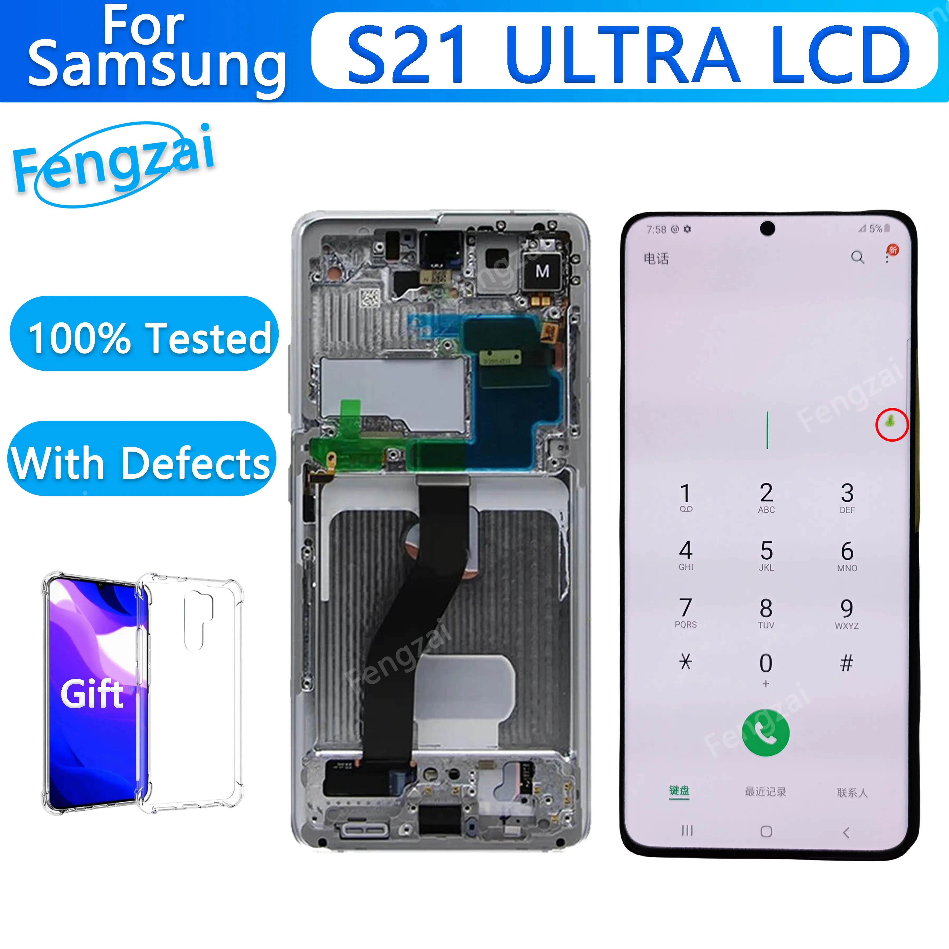 Super AMOLED dla S21Ultra LCD dla Samsung Galaxy S21 Ultra 5G G998B G998F G998U LCD z zespołem cyfr ekranu dotykowego defektu