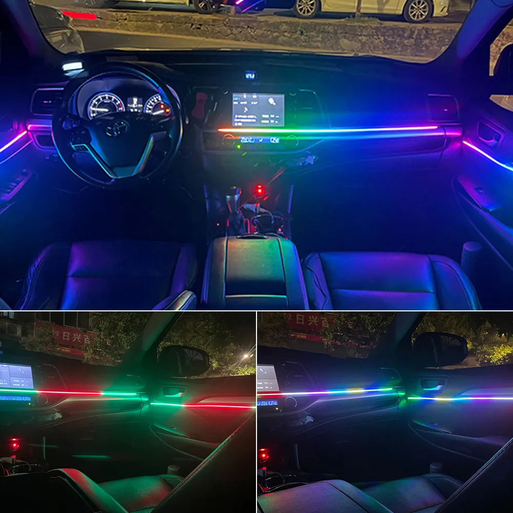 RGB Car Interior Atmosphere LED Strip – Acrylic Guide Fiber Optic Ambient Light – APP/Remote Control