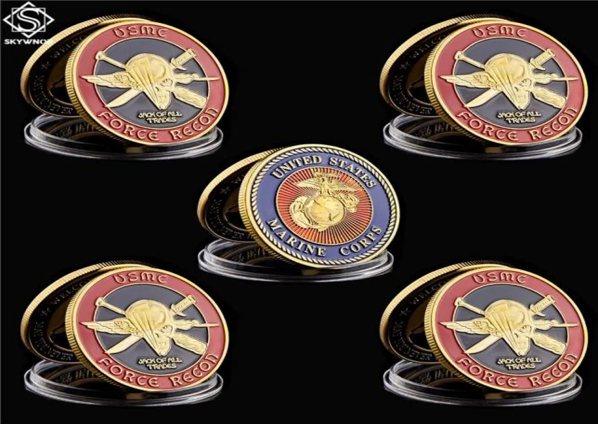5PCS USA Challenge Coin Navy Marine Corps Usmc Force Recon Military Craft Gift Gold Collection Gifts4637523