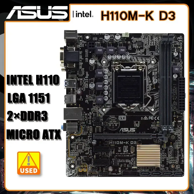 Madri ASUS H110MK D3 LGA 1151MOTHOTHBOARD DDR3 Intel H110 Motherboard 32GB CIE 3.0 USB3.0 PCIE 3.0 Micro ATX FORCORE I37300 CPU