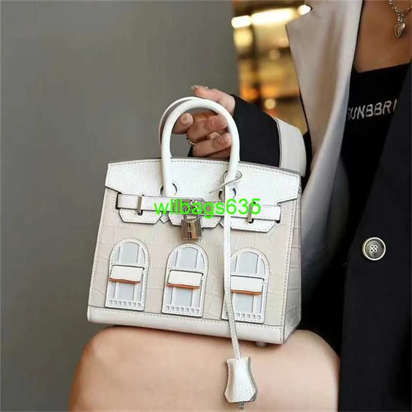 House Platinum Bags BK Leather Handbags 2024 Palm Pattern Collated Head Layer Crocodile Pattern Cowhide Small House Platinum Bag Fashion C Have Logo HB5L