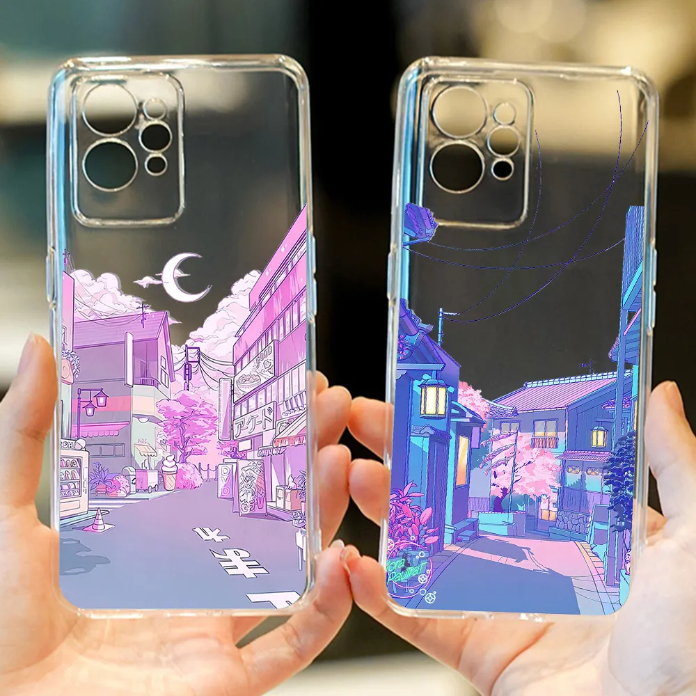 Custodia per telefono dell'architettura giapponese per Oppo Realme C35 C33 C31 C30 Copertura trasparente per Realme GT Neo 3 2 Pro 9 Pro Plus 9i 8i Q3s Skin