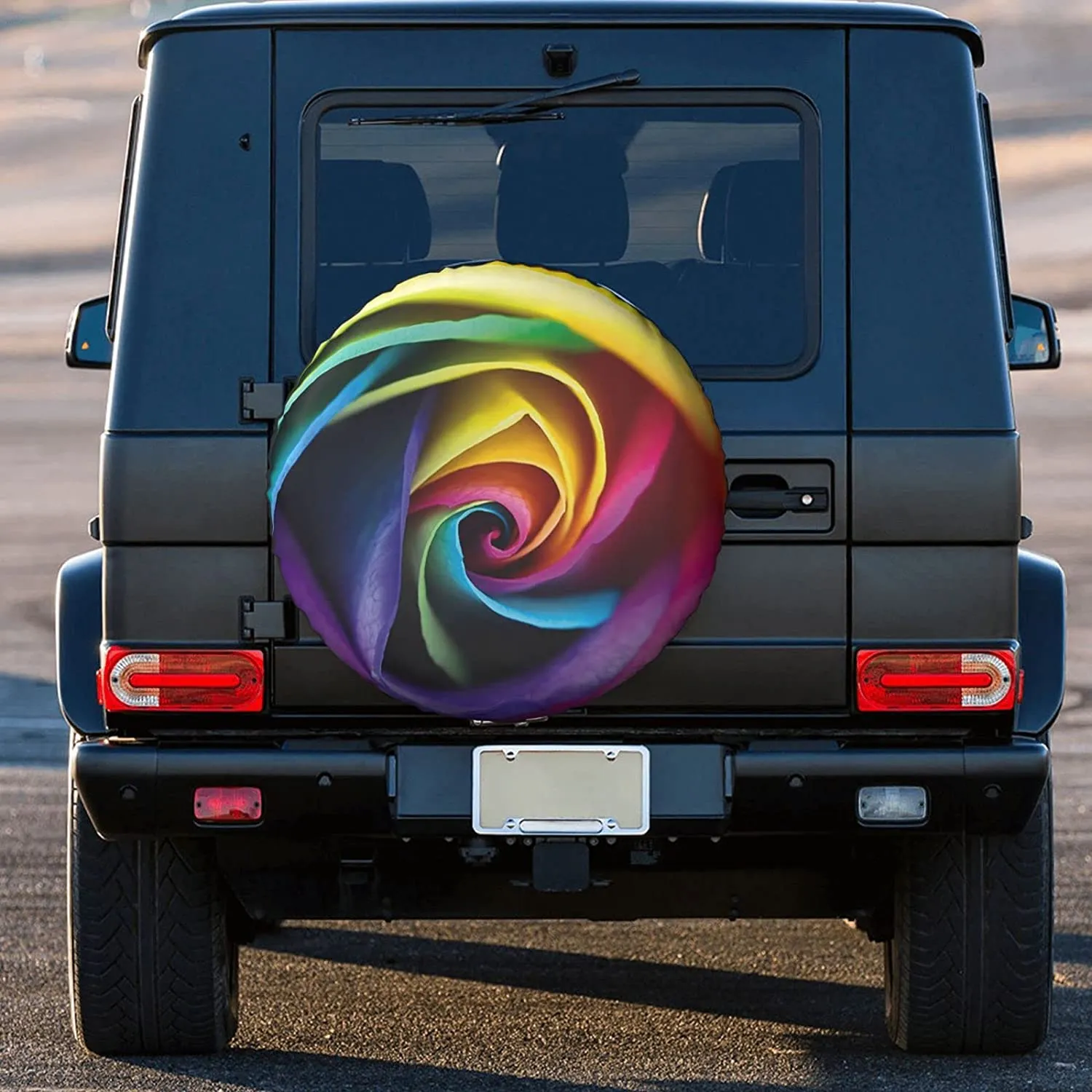 Rainbow Rose Flower Printed Reservdäck Täcktvattentätt däckhjulskydd för bilbil SUV Camper Trailer RV 14 