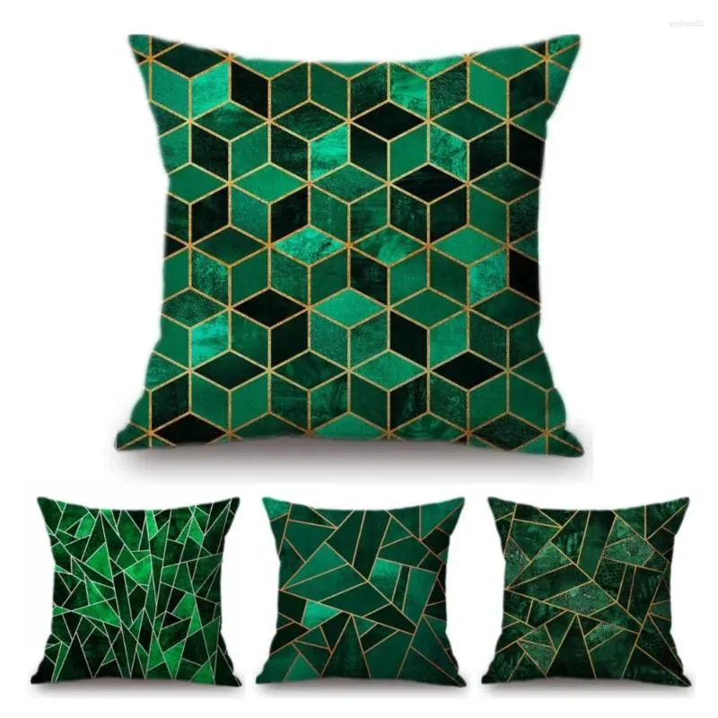 Kussen smaragd geometrische kubussen driehoek decoratieve bank katoenen linnen jade groen pastoraal marmeren marmeren textuurhoes auto