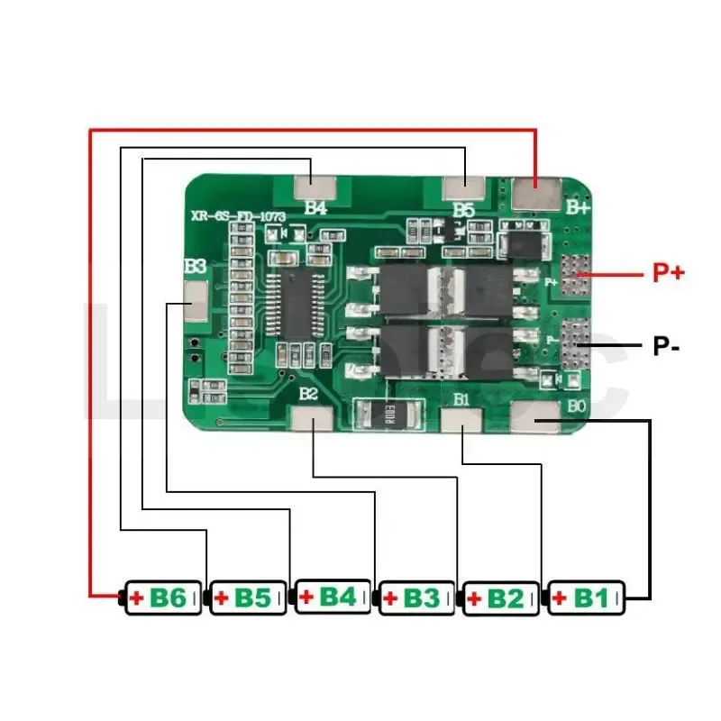 6S BMS 24V Laddningsutsläppsskydd Bortet 6S 18650 21700 Litiumpolymerbatteri 5A 6A 8A 10A 12A Laddningsplattor Modul för verktyg