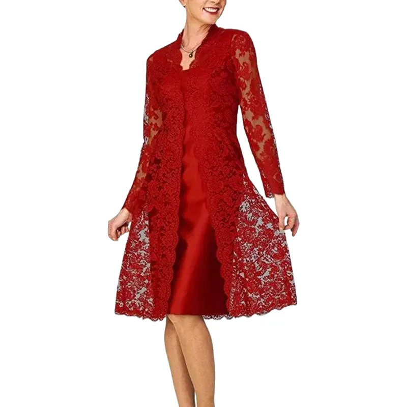 red lace dress with jacket Red Lace Dress and Velvet Jacket + Link Up