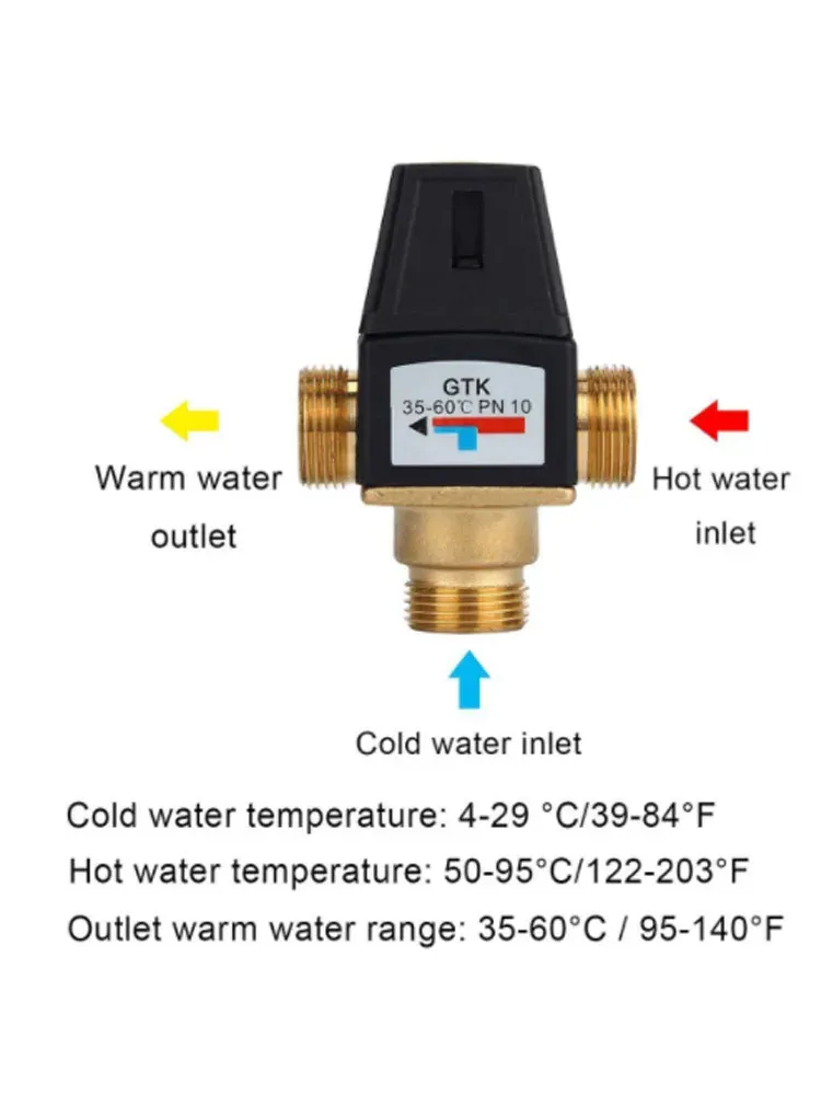 3 Vias Termostato de latão DN20/25 Válvula de misturador de termos de termos de rosca masculina/fêmea para acessórios sanitários do aquecedor de água solar