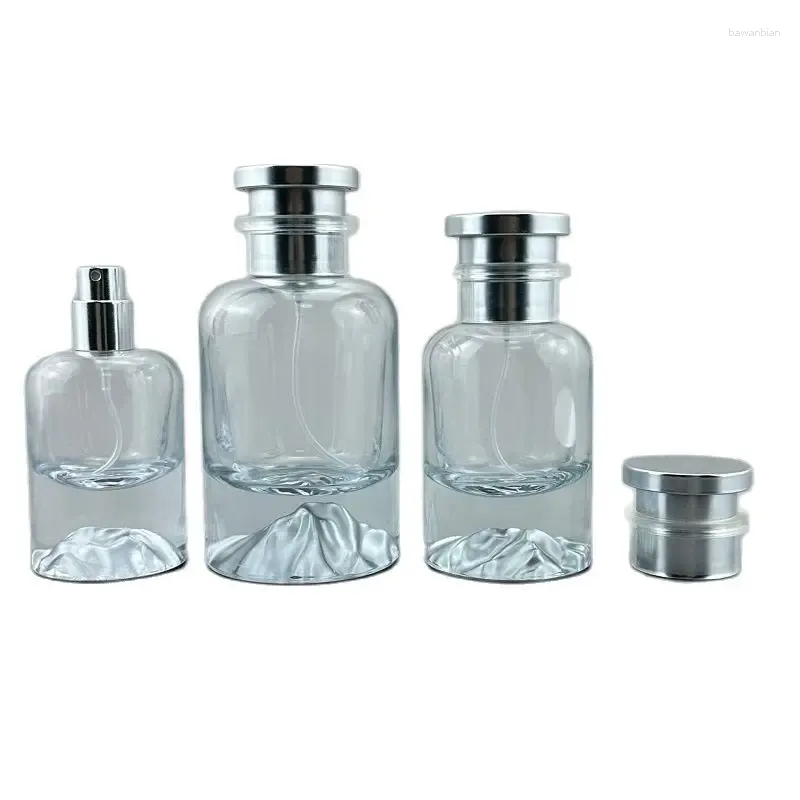 Speicherflaschen 5pcs Glas Nebel Sprühflasche leer nachfüllbare Crimppumpe Silber Deckel Atomizer klar dickes Boden Parfüm 30ml 50 ml 100ml