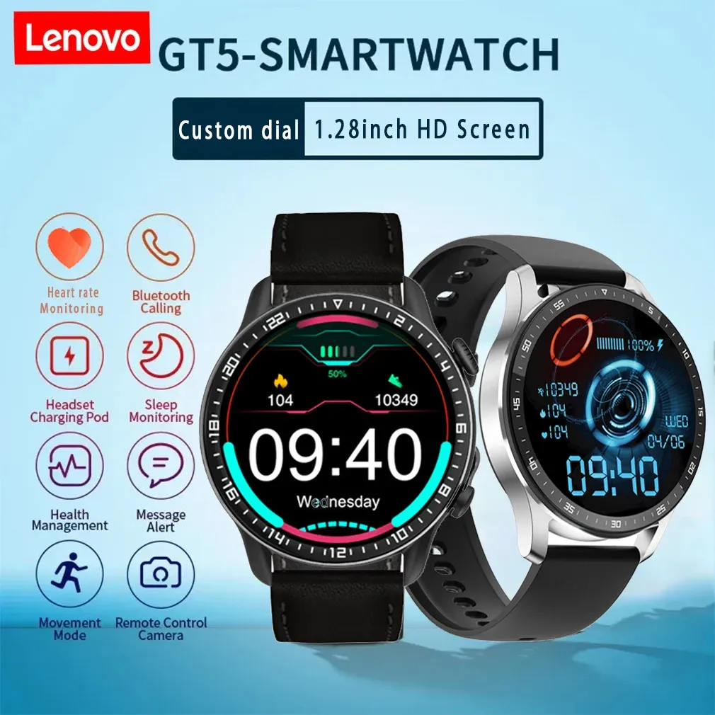 Relógios Lenovo GT5 Smart Watch AMOLED Bluetooth Call Sport Fitness Tracker NFC Watch Men Women Water prova d'água Smartwatch PK GT3 GT3 Pro 2023