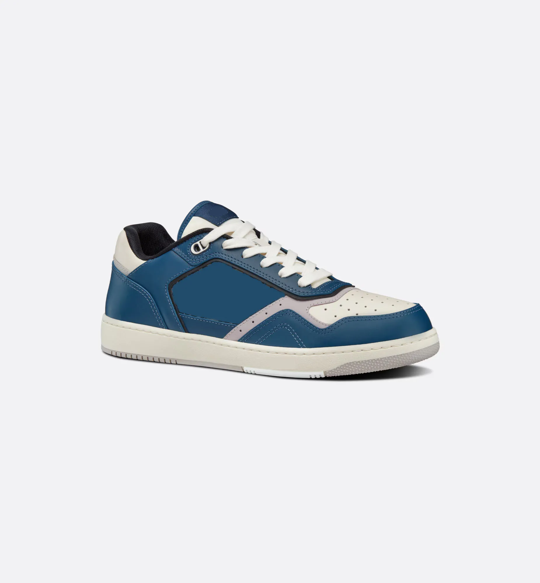 Low-Top Sneaker Gray and White Smooth Calfskin with Beige and Black Oblique Jacquard