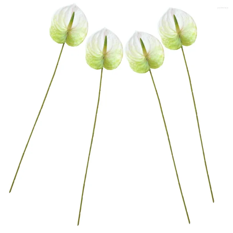 Flores decorativas 4 PCs Simulação Anthurium andraeanum lind casamento buquê de buquê central decoração artificial decoração falsa filial falsa