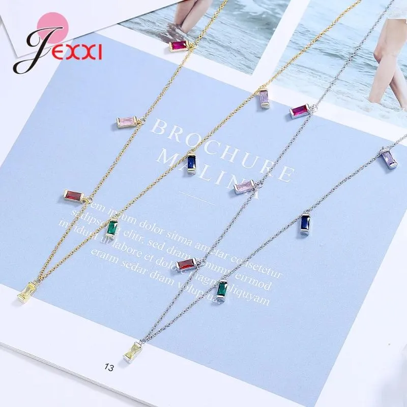 Pendant Necklaces Wedding 925 Sterling Silver Colourful Cubic Zirconia Choker For Women Girl Sterling-Silver-Jewelry