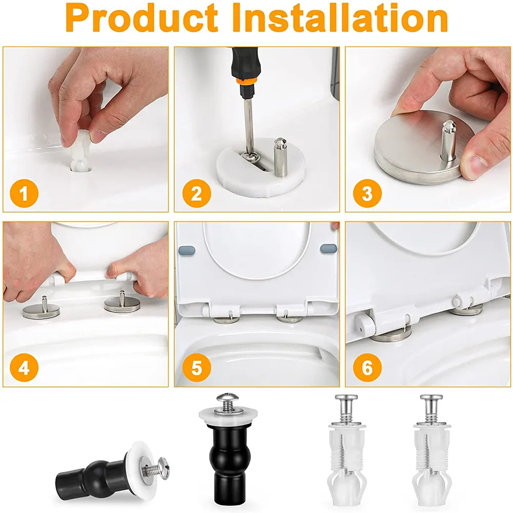 Plastic Toilet Seat Hinges Kit – Universal Fit With Bolts, Screws & Nuts For Most American Toilet Lids (1 Pair, MFL15)