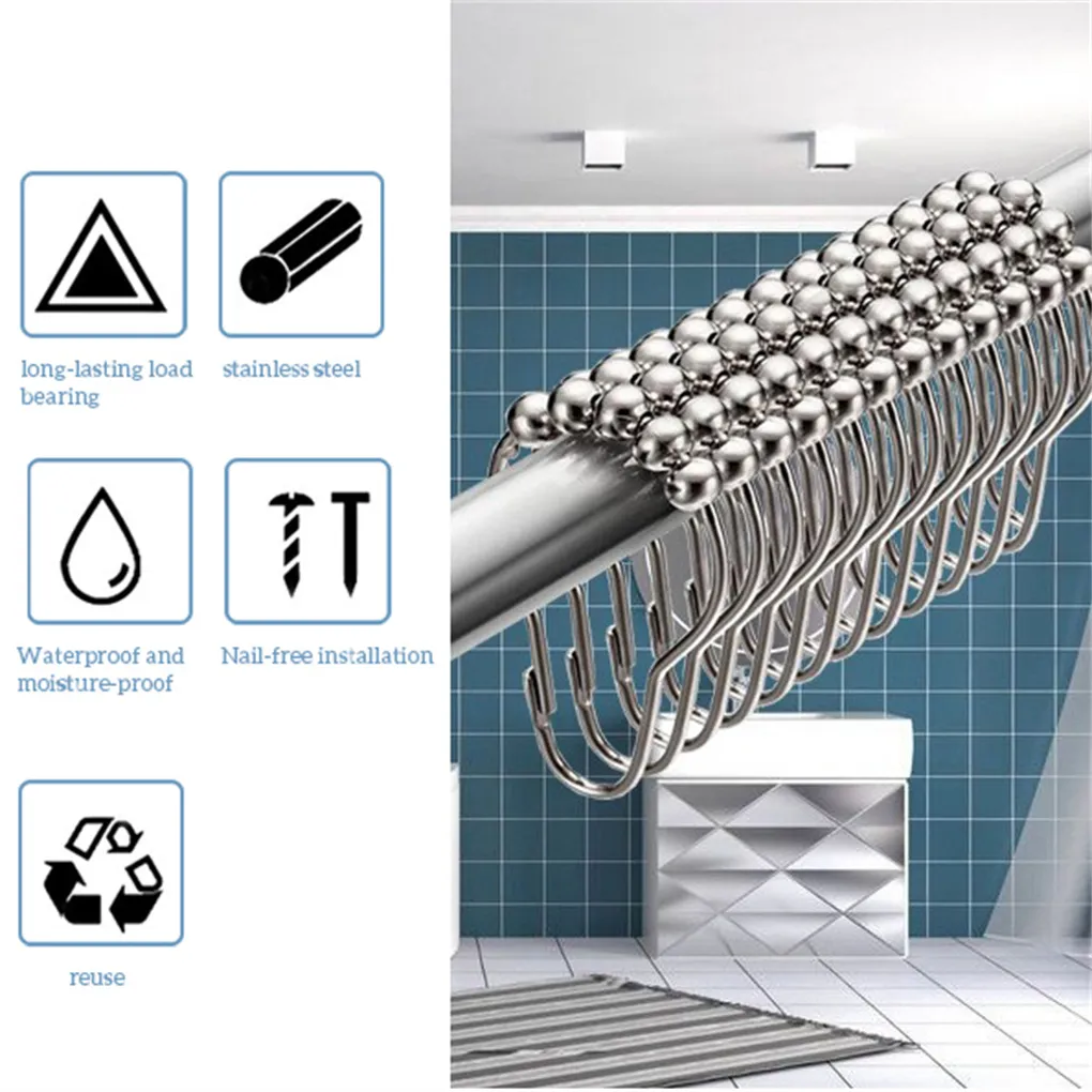 12 stycken duschgardin krokar tvättstuga dekorativa draper stånghängare badfoder ringar universell hushållens toalettmaskinvara