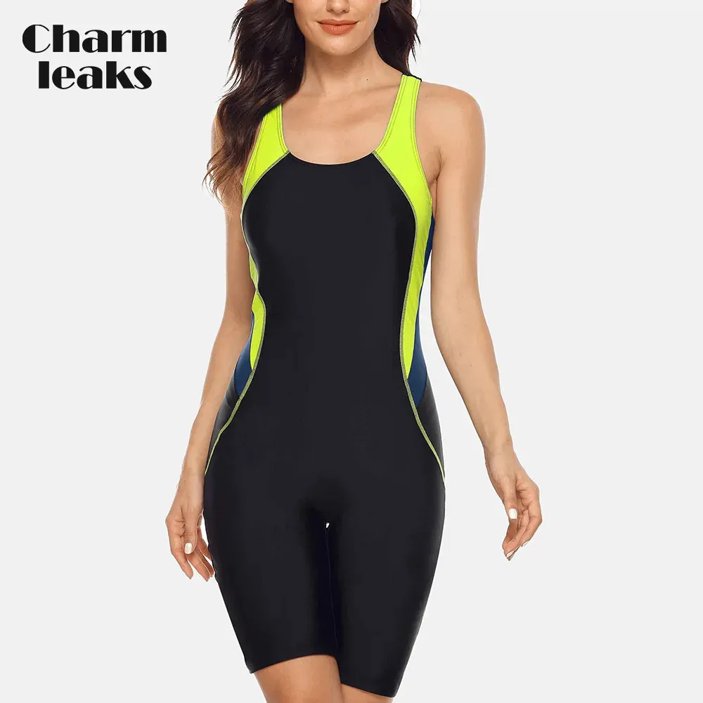 Charmleaks Women's Pro Sport Swimwear Athlet Sportler Sport Badeanzug Boyleg Beach Wear Colorblock Racerback Badeanzüge 240408