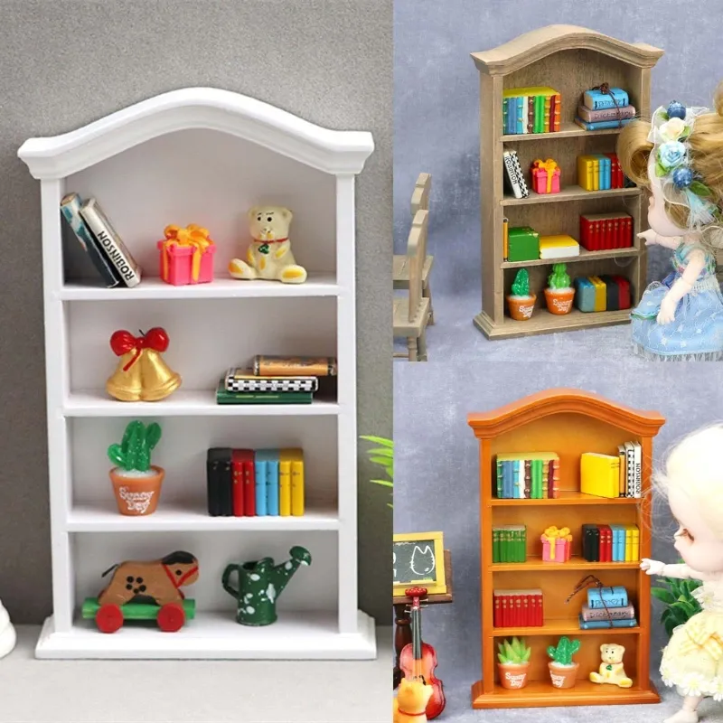 1:12 Dollhouse Miniature Furniture Mini Bookshelflesh Display Cabinet Cookcase Model Kid