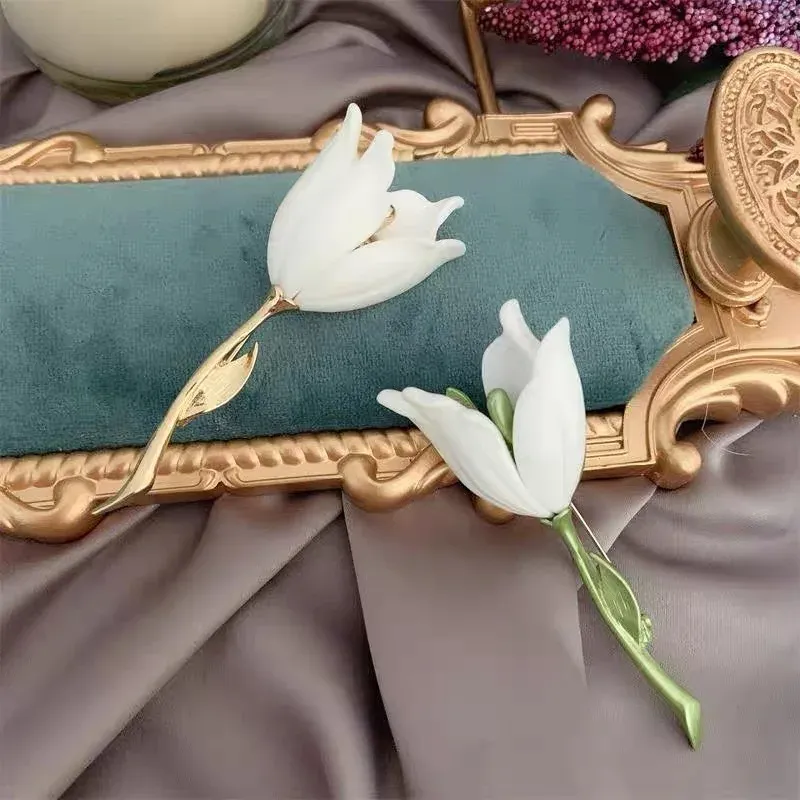 Large Silk Camellia Brooch Pin For Women - Handmade Floral Feather & Faux Pearl Pin