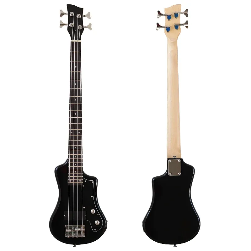 Kablolar 4 String mini elektrik bas gitar 39 inç bas gitar yüksek parlak siyah renk tam bas ağacı gövdesi 760mm ölçek