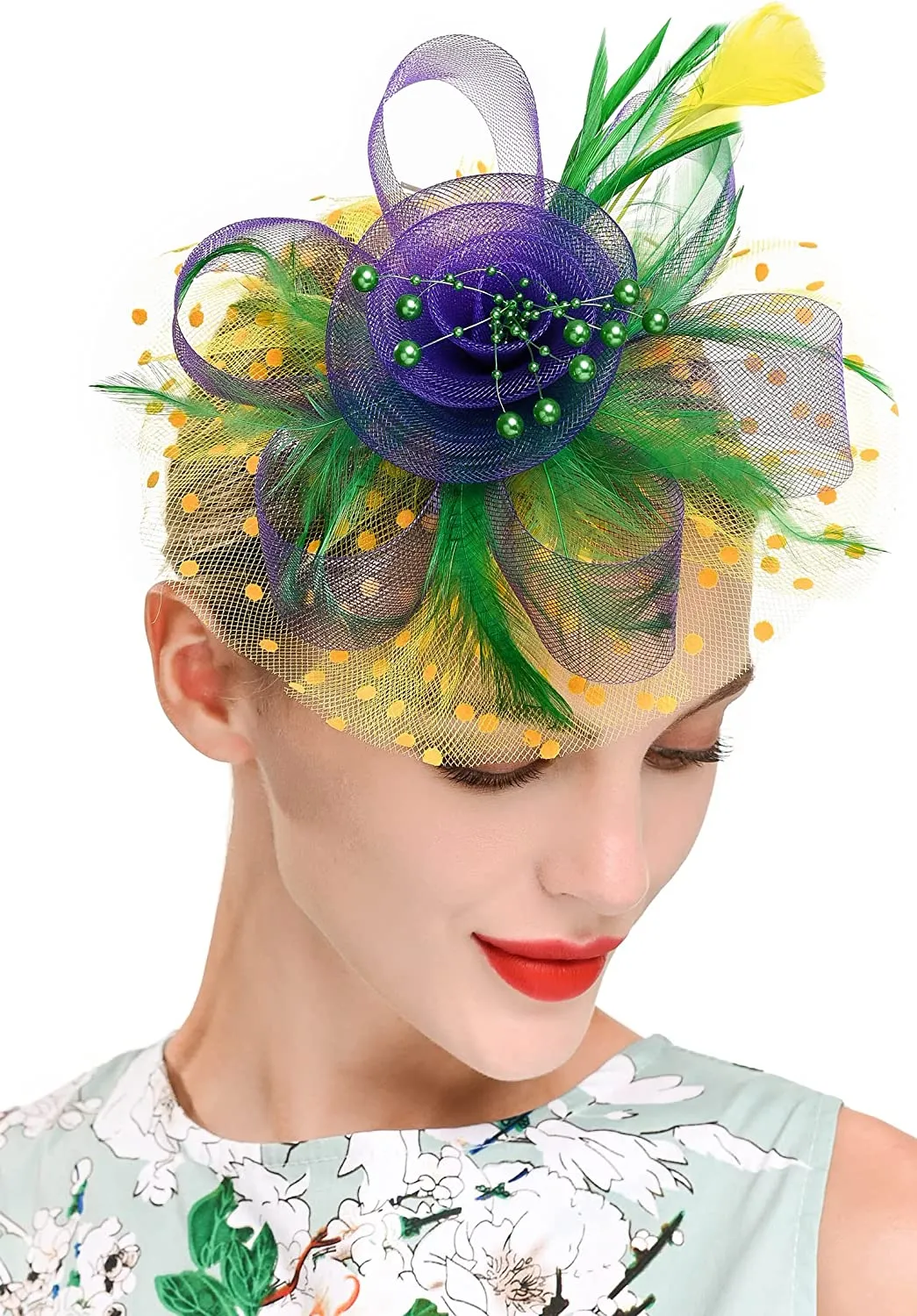 Feathered Mesh feather headpiece for Women's Tea display picture 1