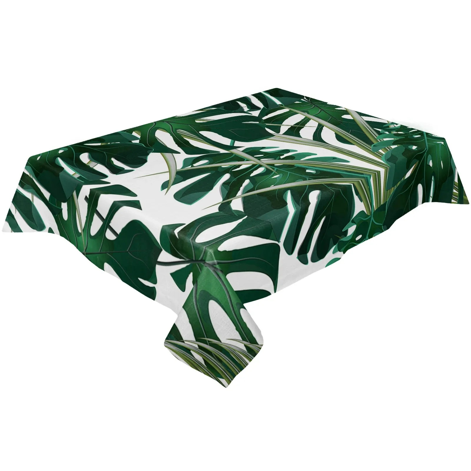 トロピカルジャングルの葉の怪物緑色の白い防水テーブルクロスリビングルームのダイニングテーブルの装飾用のキッチンコーヒーテーブル布