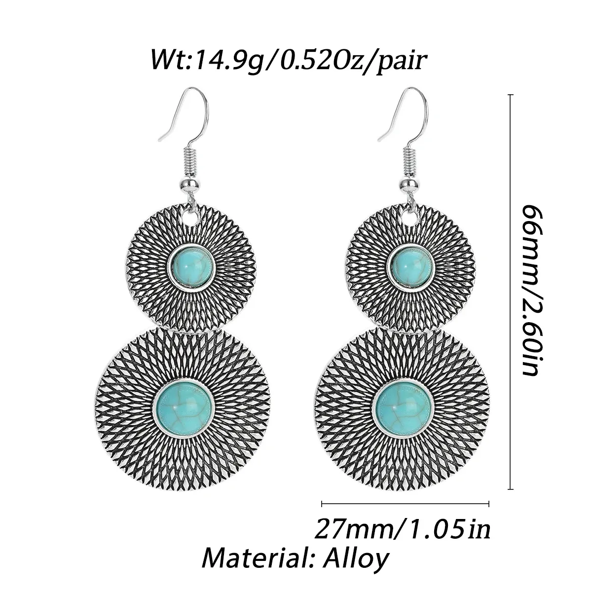 Vintage Boho Big Round Dangle Earrings Halsband Set Women's Ethnic Blue Turquoises Antika snidade smyckesuppsättningar 2023 NYA