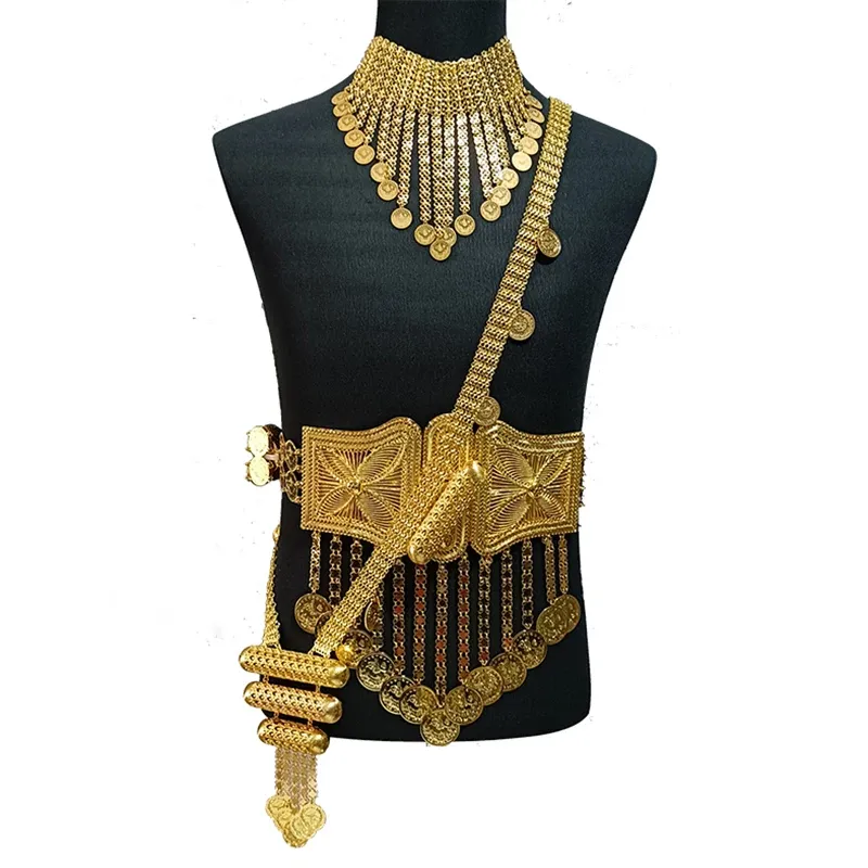 Turkish Coin Gold Plated Jewelry Belt Gold Ottoman Totem Tassel Chain Belt Women Necklace Shoulder Chain Muslim Sets Fashion
