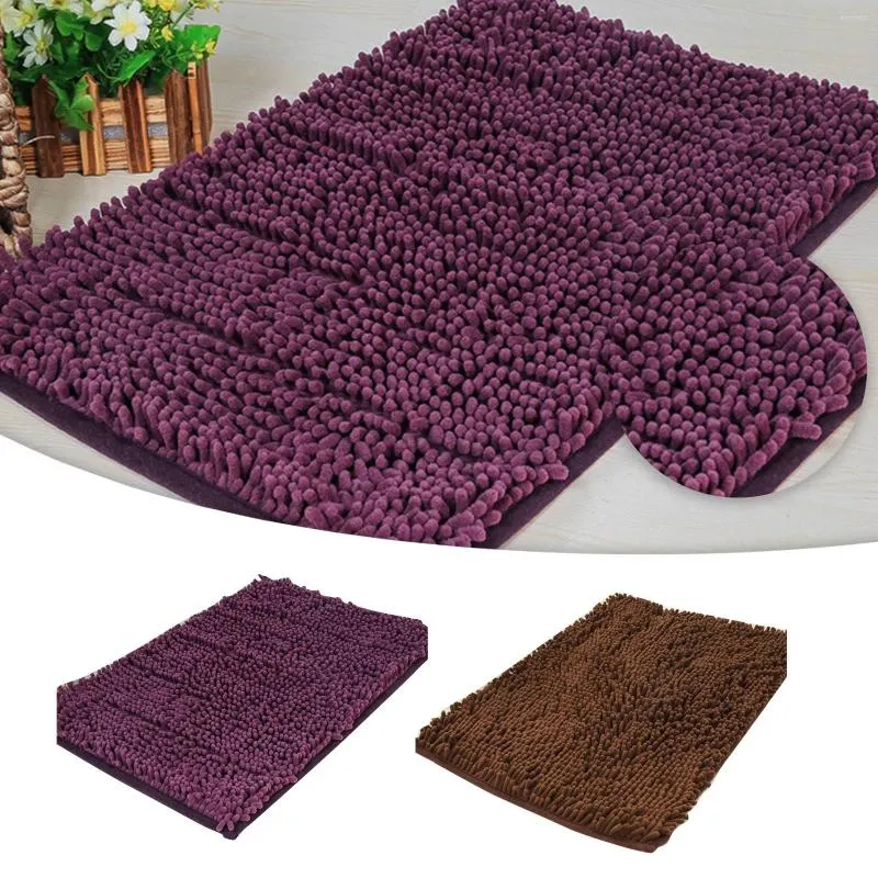 Carpets 1PCS Chenille Bathroom Non-slip Floor Mats Solid Water Absorption Bathtub Washbasin Mat Toilet Rug Plush Foot