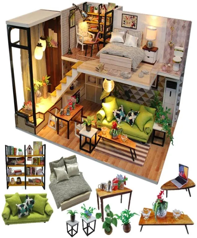 Cutebee Doll House Meble Miniature Dollhouse DIY Miniaturowe domowe zabawki teatralne dla Casa DIY Dollhouse N LJ2011261687443