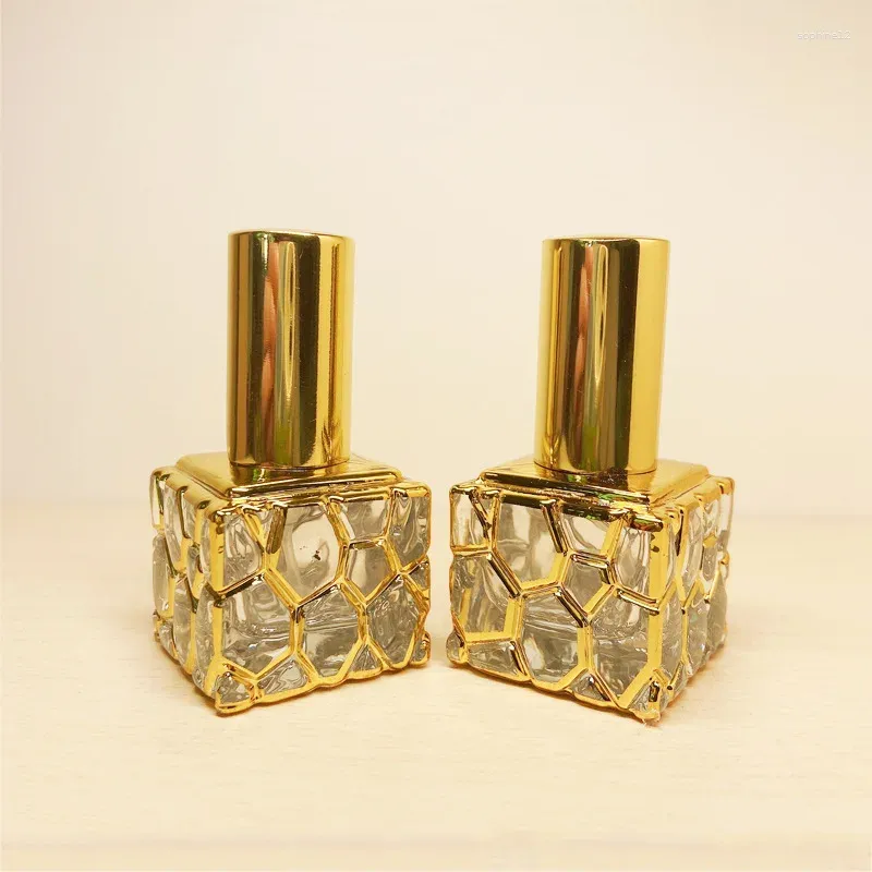 Storage Bottles 10ML Water Cube Electroplated Gold Mini Travel Portable Perfume Bottle 100PCS/LOT
