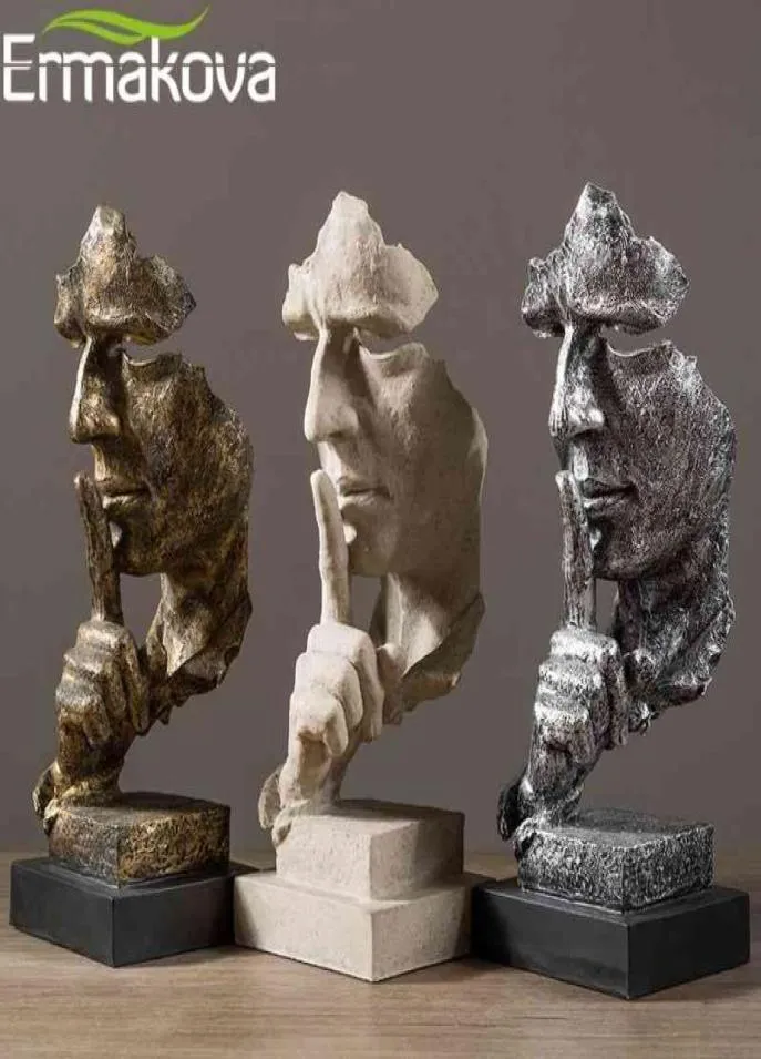 Ermakova silenzio astratto è figurina dorata da 35 cm in resina fatta per uomini silenziosi statue scultura per ufficio casa decorazione del soggiorno 27879869
