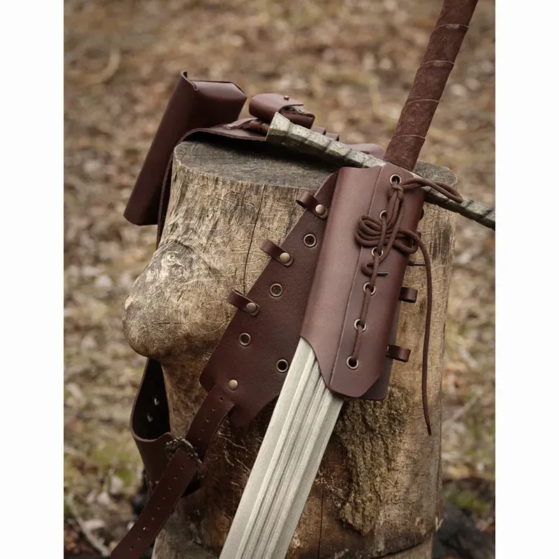 Fourreau Médiéval à Double Dos Pour Porte-épée Coutelas Viking Pirate Guerrier Gaine En Cuir étui Cosplay Costume De GN, Style Médiéval