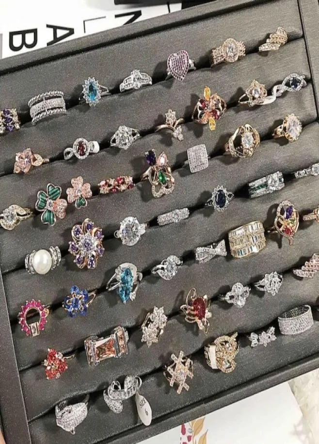 Europa trendy shiny zircon band anéis coloridos shinestone mulheres delicadas jóias de moda de casamento de cristal mix5846803