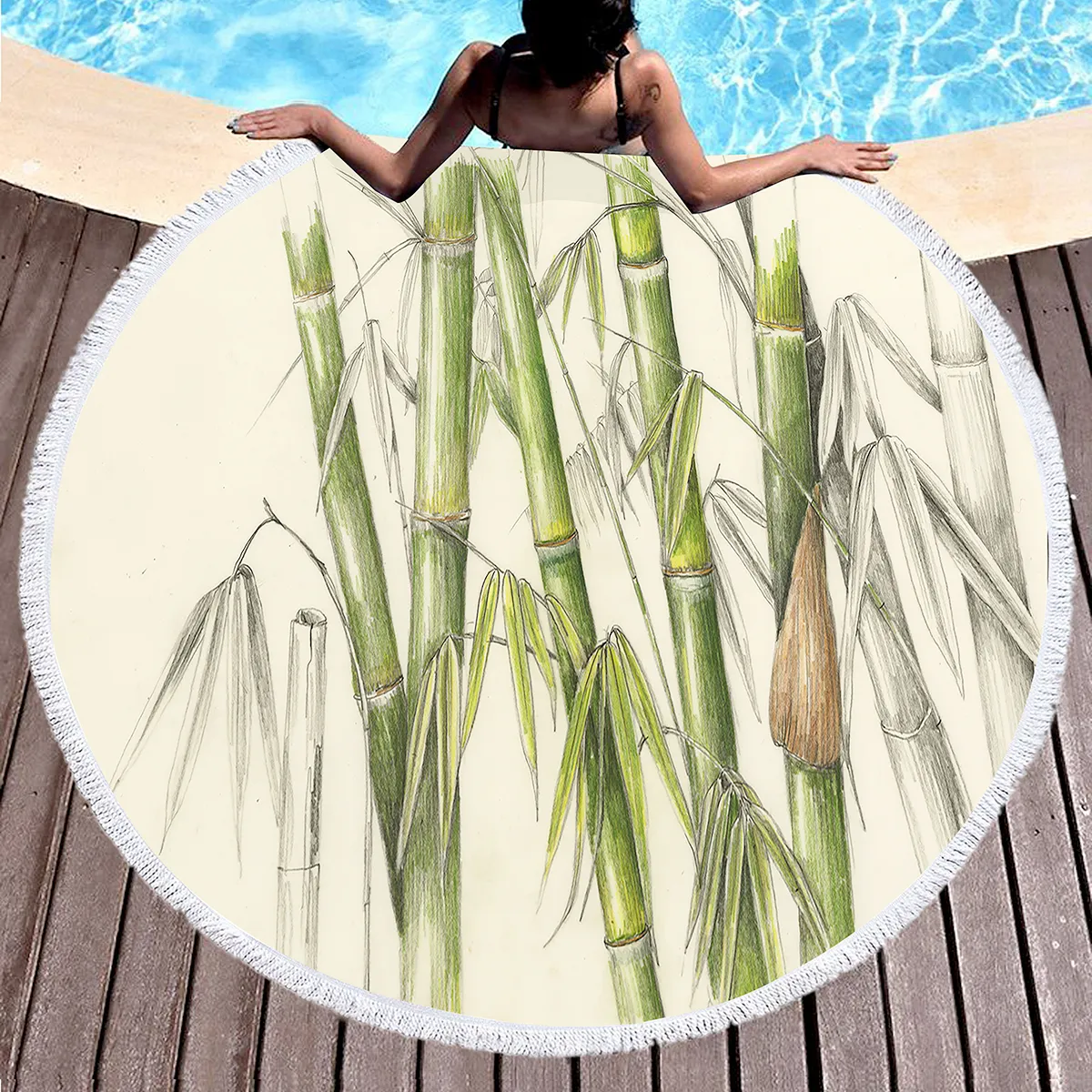 Rund strandhandduk bambu lämnar strand filt pool handdukar mjukt sandfri vatten absorberande picknick handduk konsttryck yoga kastmatta